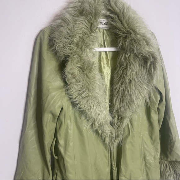 Show Me Your MuMu Green Faux Fur Trim Leather Jacket - Picture 7 of 12